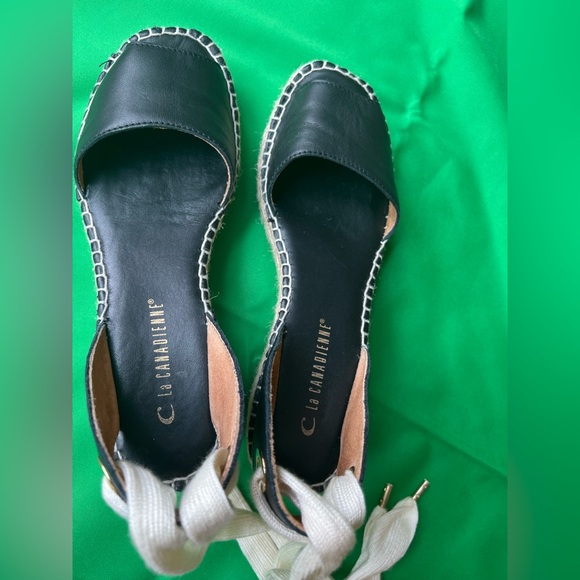 La CANADIENNE Espadrilles Sandals Lace Up Leather Black Size 7 - Picture 9 of 14